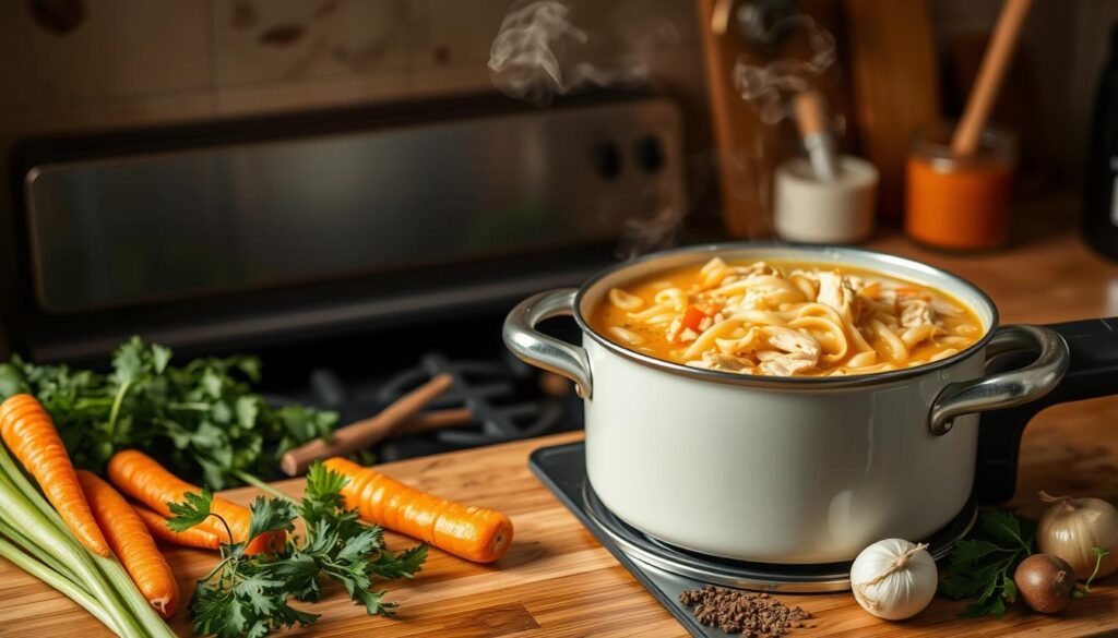 Creamy Chicken Noodle Soup Broth Preparation