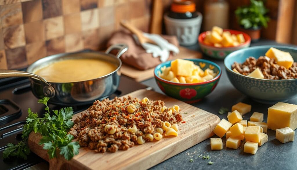 Queso Beef Macaroni Preparation