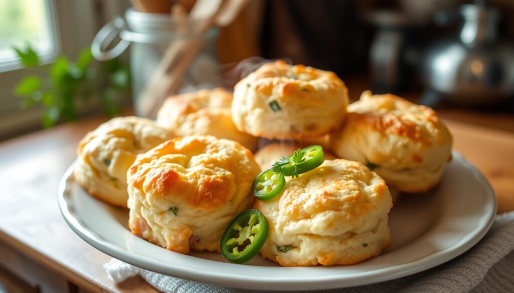 Reheated ham and jalapeno biscuits