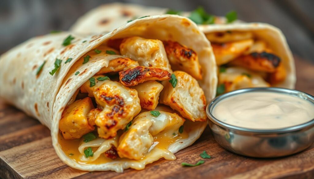 cheesy garlic chicken wraps