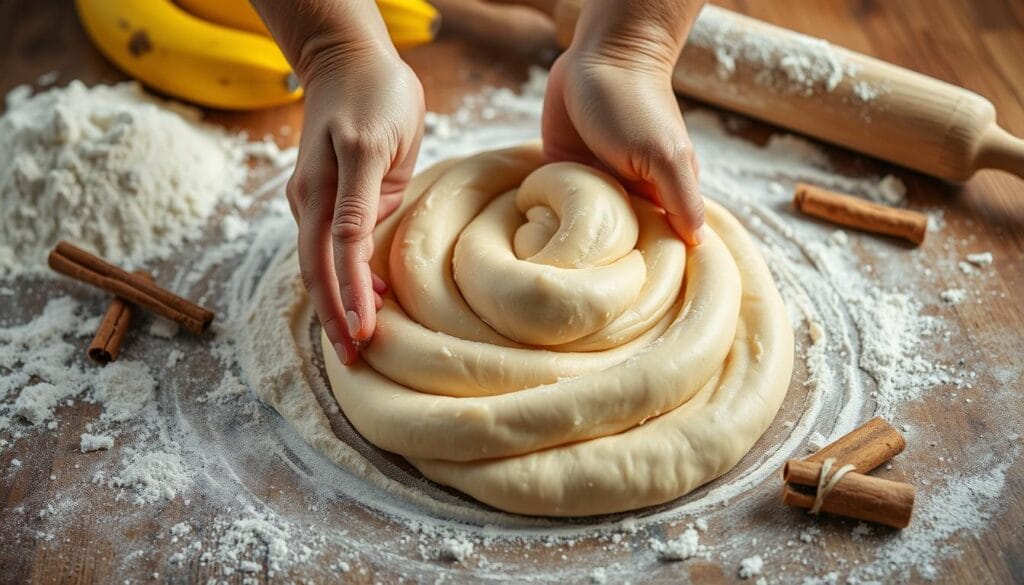 Banana Bread Cinnamon Rolls Dough Preparation