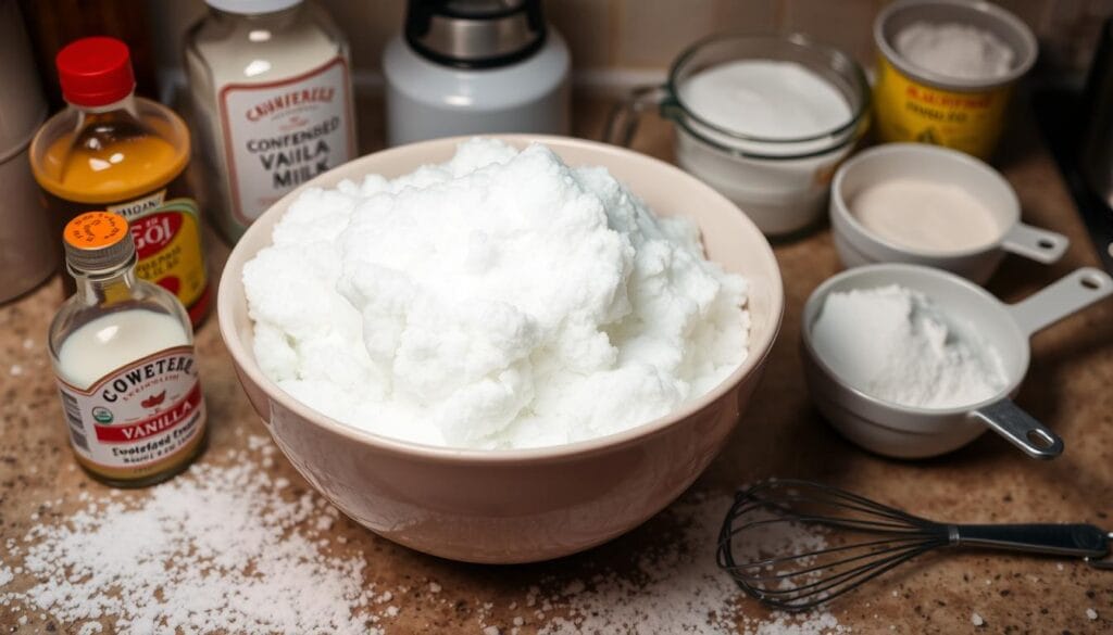 Mixing egg-free snow cream ingredients